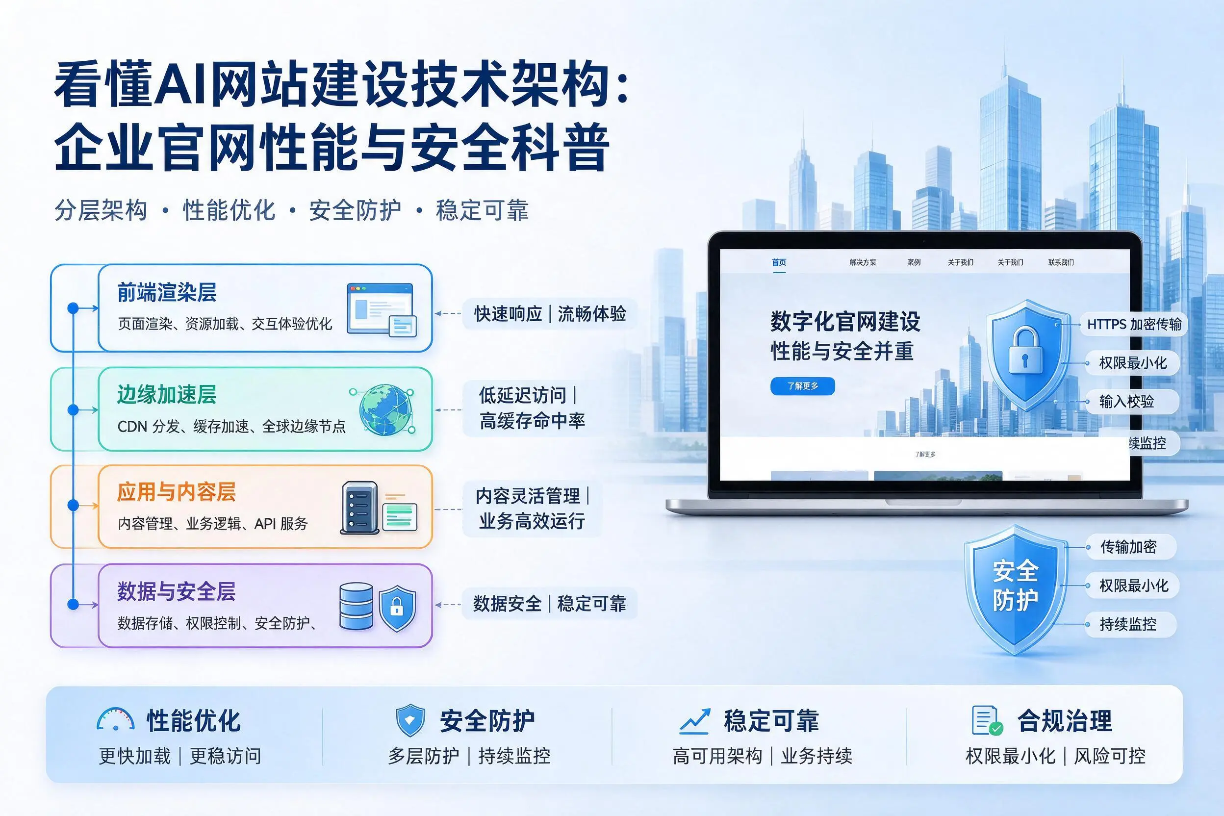 看懂AI网站建设技术架构：松原企业官网性能与安全科普