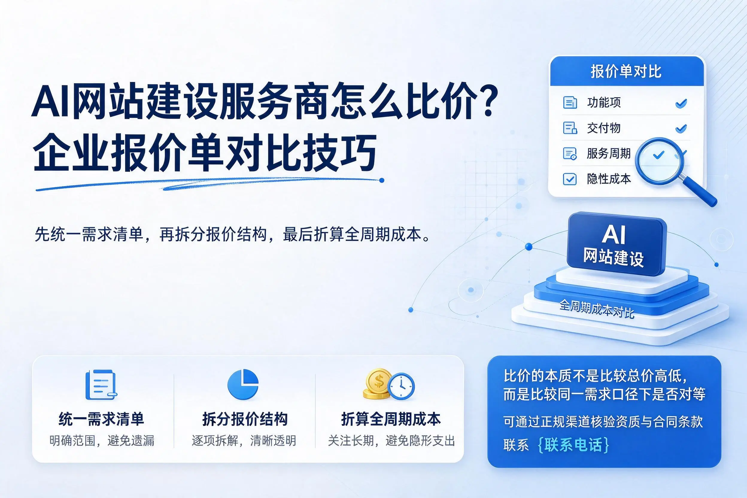 AI网站建设服务商怎么比价？松原企业报价单对比技巧
