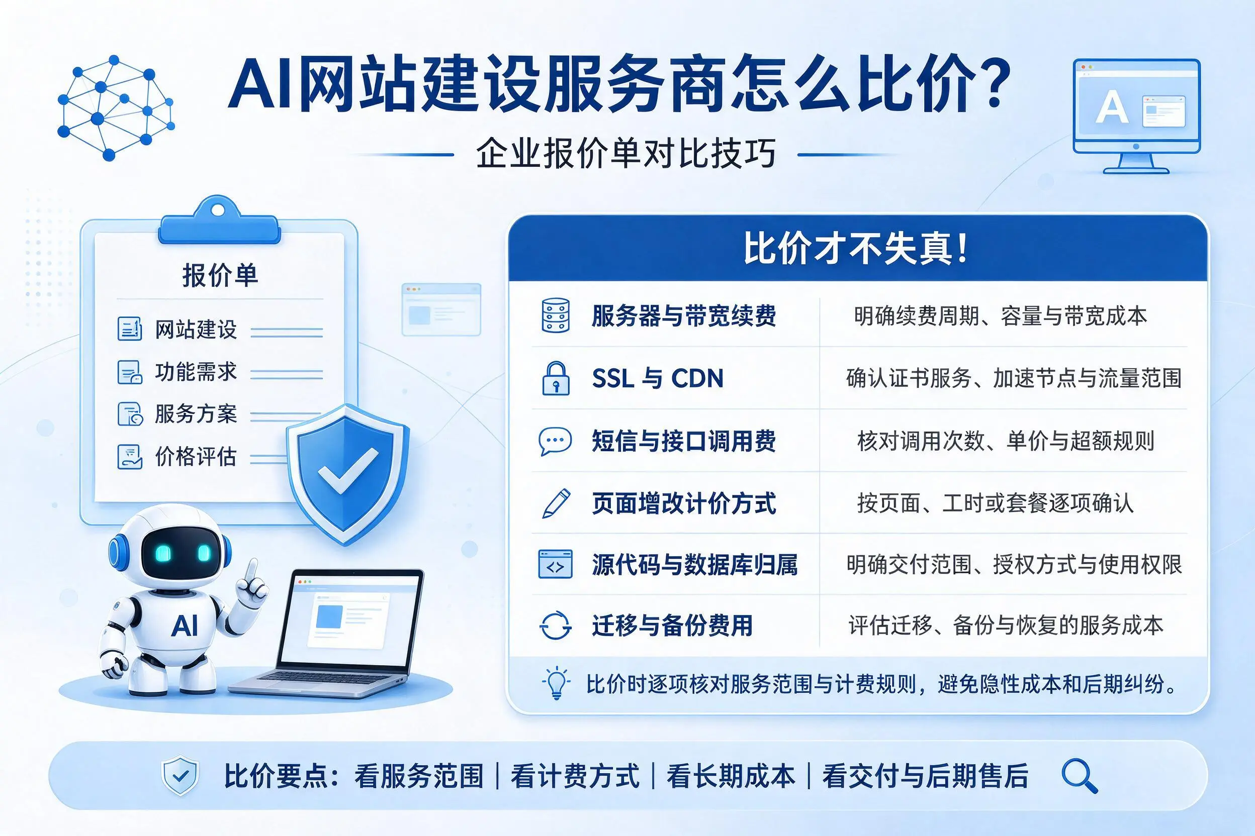 AI网站建设服务商怎么比价？松原企业报价单对比技巧