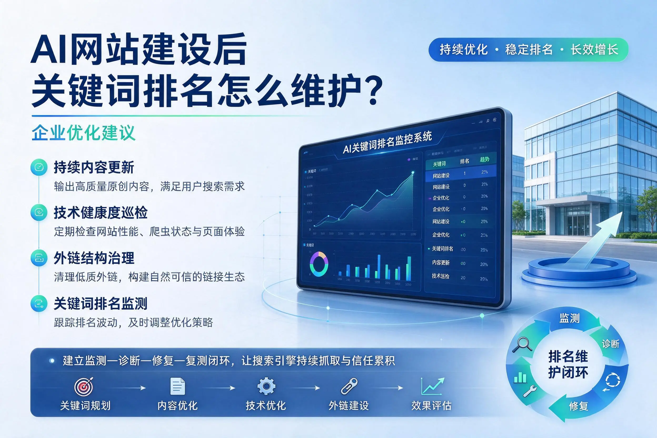 AI网站建设后关键词排名怎么维护？松原企业优化建议